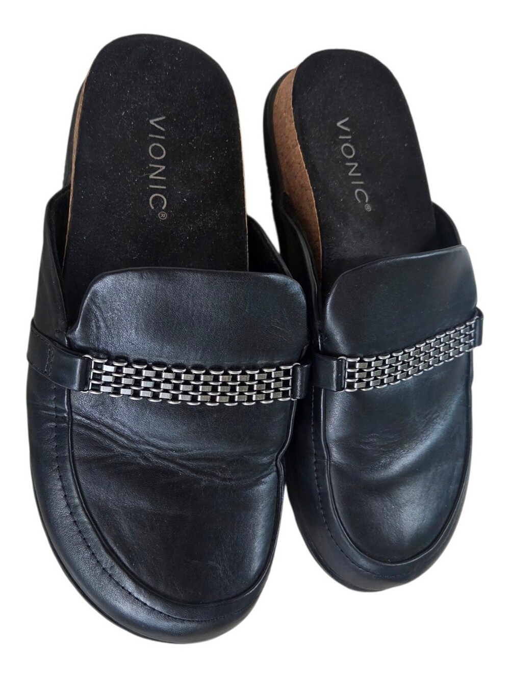 Vionic Georgina Georgie Black Leather Mules Slides Slip On Shoes Size 8 - Picture 2 of 8